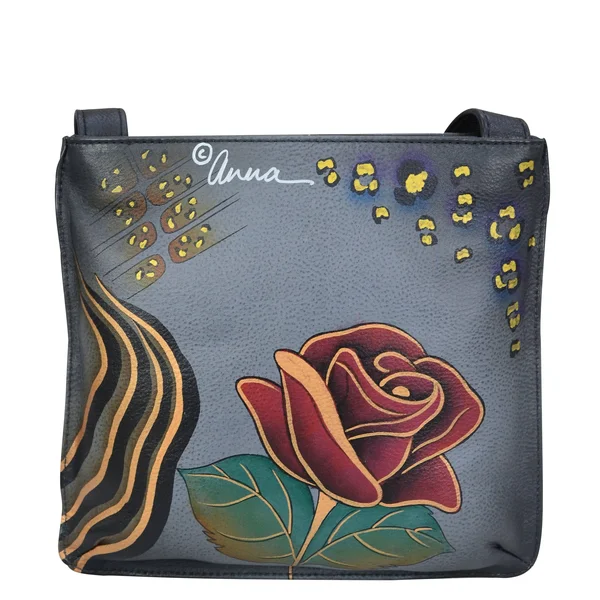 Anna by Anuschka Women's Hand Painted Leather Slim Shoulder Organizer - Rose Safari Grey
