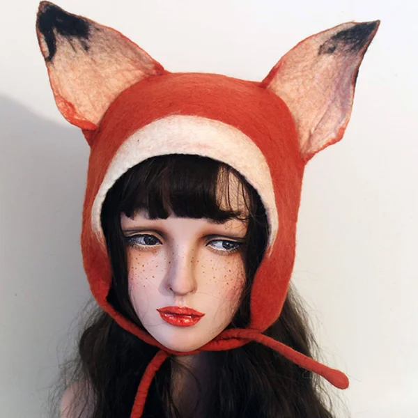 Fox Hat, Fox Hoodies, Design Hats, Winter Autumn Wool Beret Cap, Handmande Hat, Animal Hat