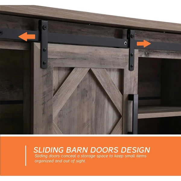 Wampat Farmhouse Sliding Barn Door TV Stand Rustic Gray for TVs Up to 65x22 - Rustic Brown Wash