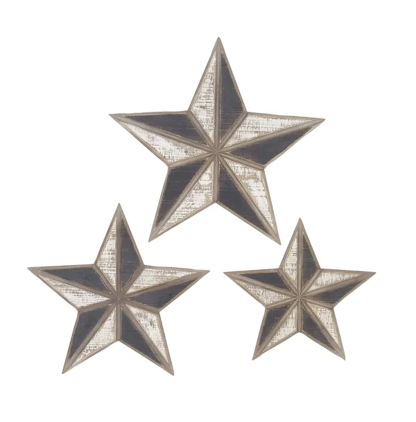 Brown Farmhouse Wooden Star Decor - Set of 3