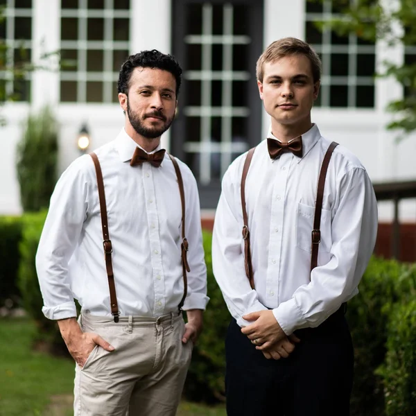 Fine Leather Suspenders - for Groomsmen & Wedding Party - Made in USA - Medium 40x22-44x22, Brown