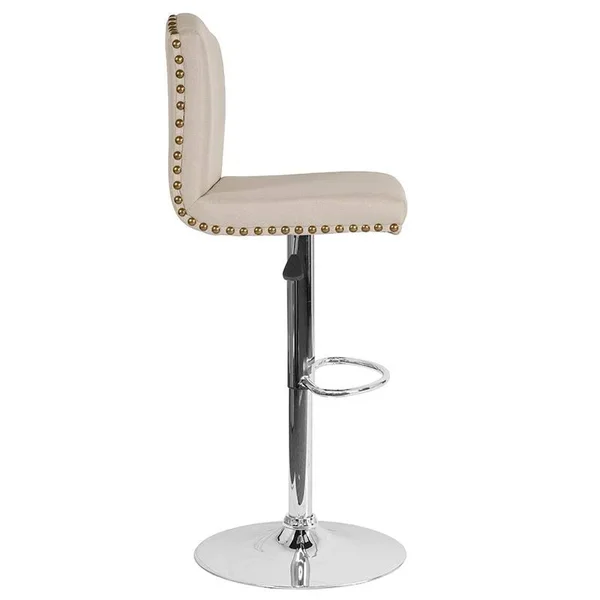 Bellagio Contemporary Adjustable Height Barstool with Accent Nail TRIM, Brown Leather