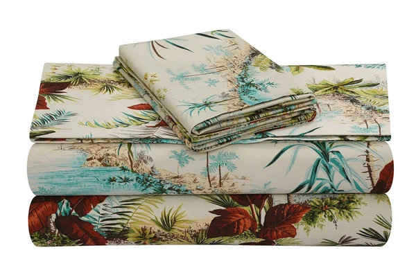 Tribeca Living Paradise Island Printed 300 TC Cotton Sateen Extra Deep Pocket Sheet Set - Size: Full