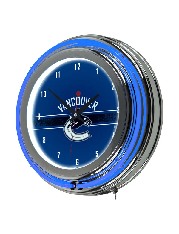 NHL Chrome Double Rung Neon Clock - Vancouver Canucks