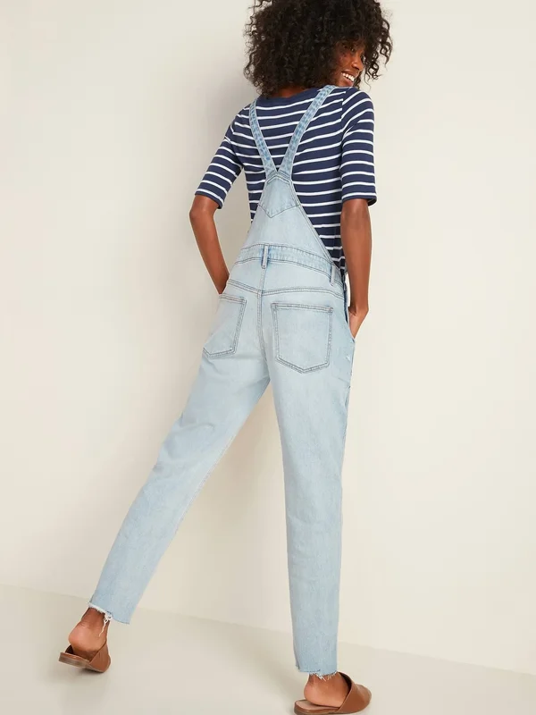 Old Navy Women's Straight Light-Wash Distressed Jean Overalls - Erin - Tall Size 2