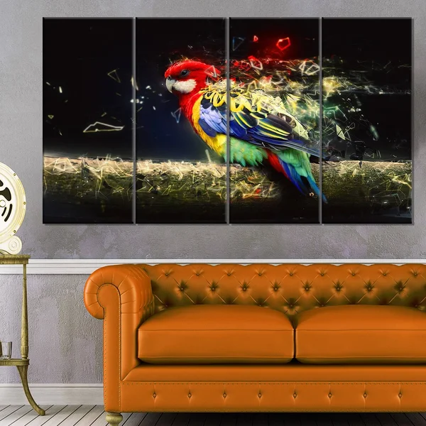 Design Art 'Colorful Parrot on Branch' Graphic Art on Wrapped Canvas, Size: 30 inch x 40 inch, Blue
