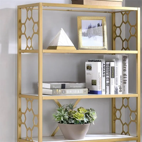 Furniture of America Abair Metal 5-Shelf Bookcase in White and Gold