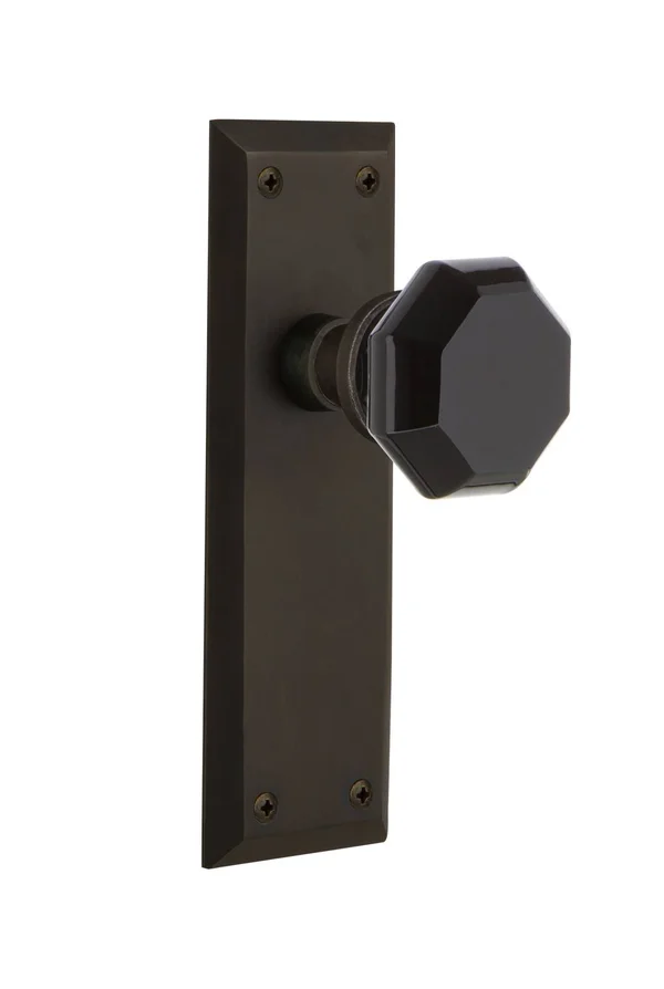 Nostalgic Warehouse New York Plate Double Dummy Waldorf Black Door Knob in Oil-Rubbed Bronze