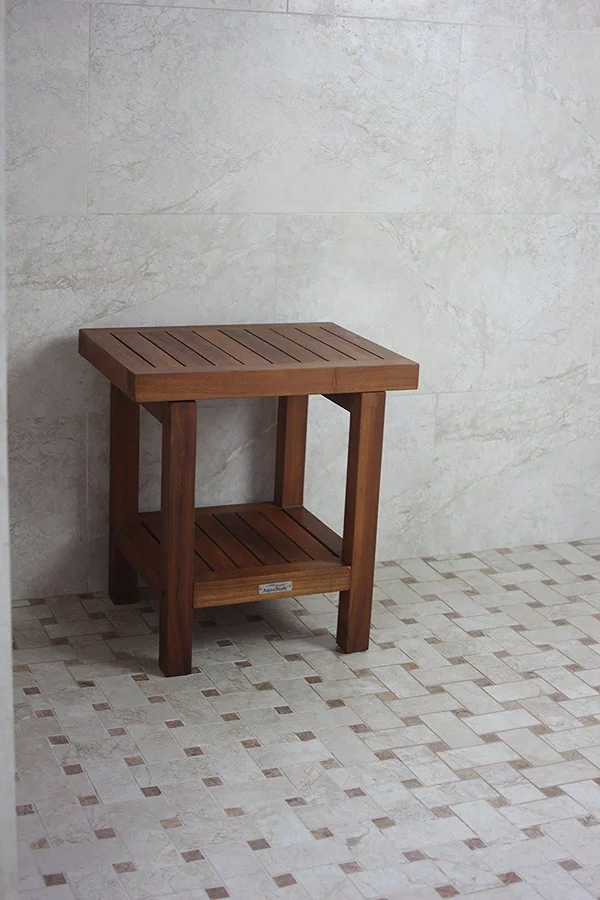 AquaTeak The Original 18x22 Spa Teak Shower Bench with Shelf - 18" x 13" x 18"
