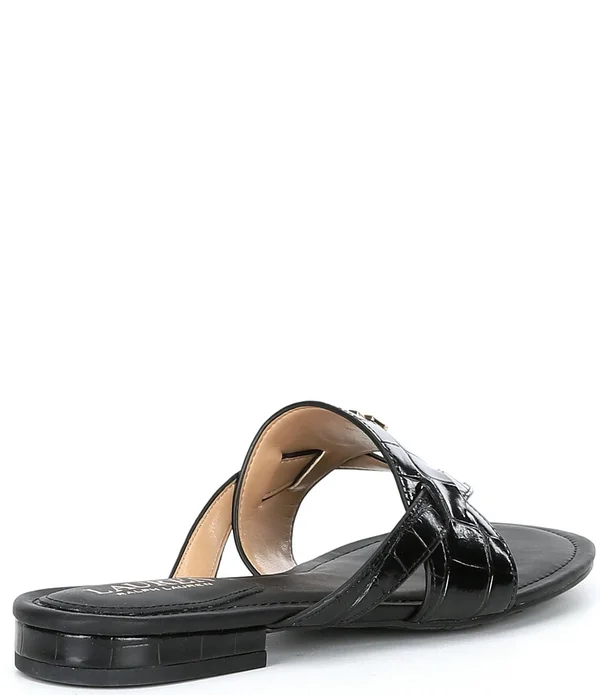 Lauren Ralph Lauren Rosalind Croco Embossed Leather Sandals - 5M