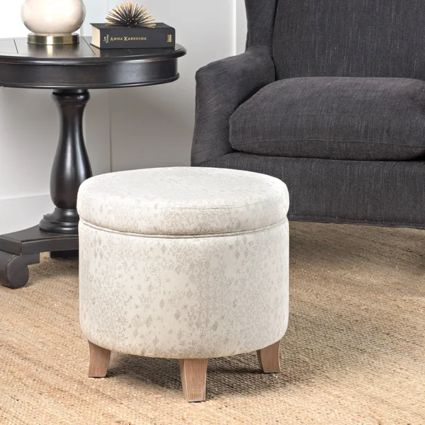 HomePop Cole Classics Round Storage Ottoman, Linen