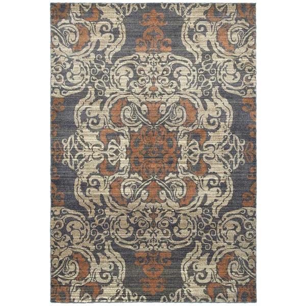 Oriental Weavers Pasha 8022K Blue/ Rust Area Rug 5& 3x22 x 7& 6x22