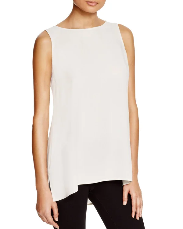 Eileen Fisher System Long Shell in Silk Georgette Crepe - Black, Xs