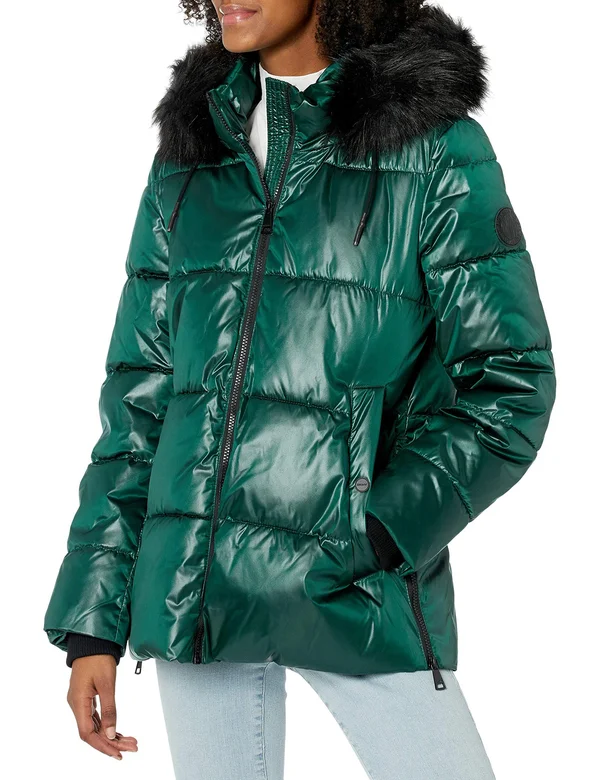 Dkny Short Puffer Jacket - Size 12, Forest