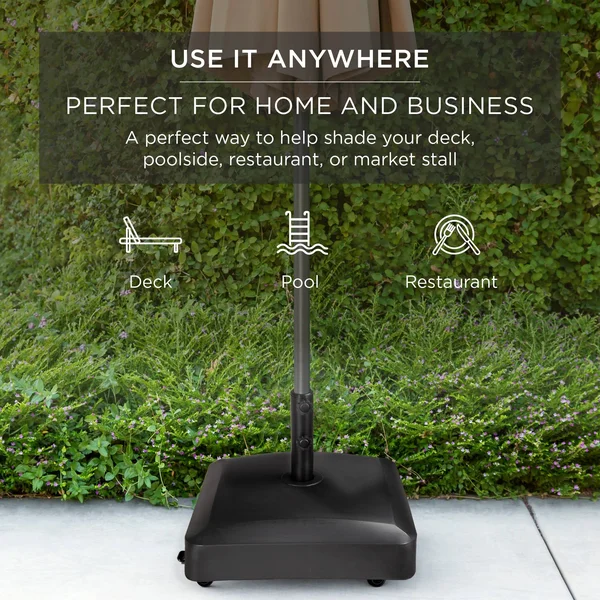 Best Choice Products Fillable Mobile Patio Umbrella Base Heavy Duty Market Stand w/ 4 Wheels, 2 Locks, 137lb Capacity - Black