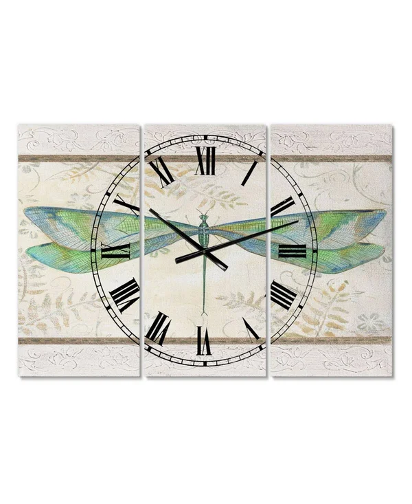 Designart &Summer Dragonfly 3& Oversized Cottage Wall Clock, Size: 28 inch x 36 inch, Blue