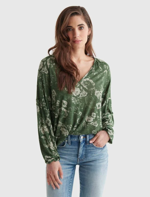 Lucky Brand Peasant Top 2 Women's Blouse Navy Multi : XL (US 12-14)