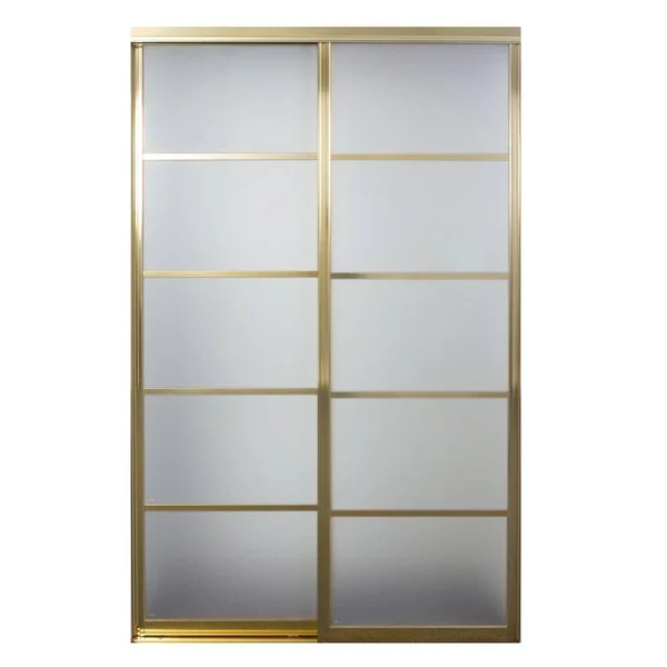 Contractors Wardrobe 60 in. x 81 in. Silhouette 5 Lite Bright Gold Aluminum Frame Mystique Glass Interior Sliding DOOR, Bright G