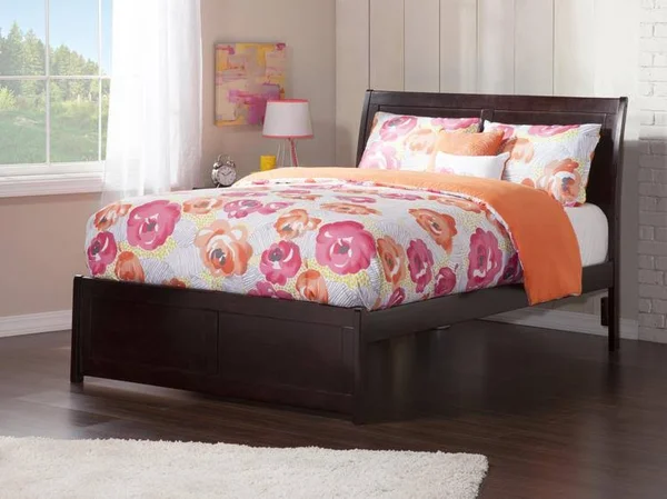 Atlantic Furniture Portland Espresso Full Platform Bed with Matching Foot Board with Twin Size Urban Trundle Bed, Brown