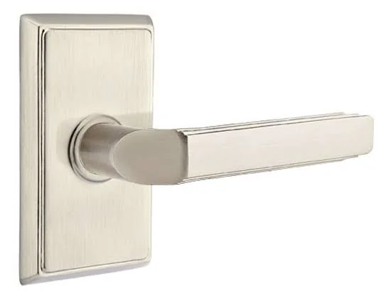 Emtek 4 3/8x22 Passage Classic Brass Door Lever Set with Rectangular Rosette ( Standard Door Prep ) with Lever Type: Turino Leve