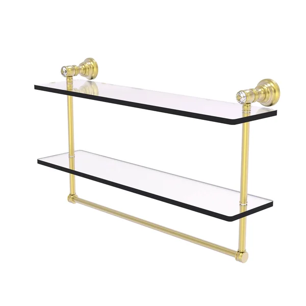 Allied Brass Carolina Crystal Collection 22 inch Double Glass Shelf with Towel Bar - Satin BR