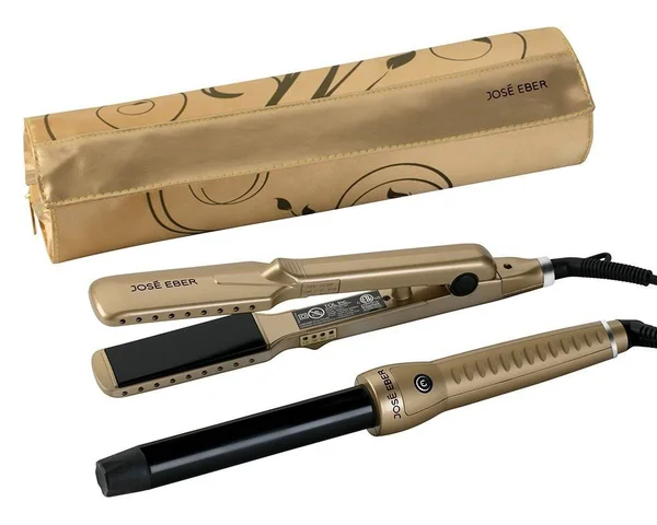 Jose Eber Gift Set - Gold, 25mm Curling Iron, 1.25x22 Ceramic Straightener, Travel Case