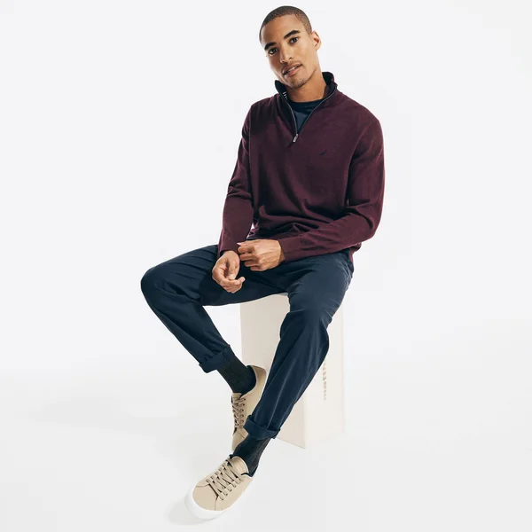 Nautica Men's Navtech Classic-Fit Jersey Knit Quarter Zip - Shipwreck Burgundy Heather - Size Xs