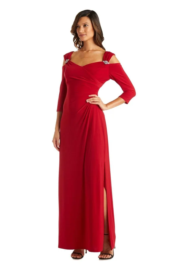R & M Richards Cold-Shoulder Gown Navy Size 16
