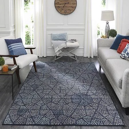 Scott Living Graphic Points Indigo 5 ft. 3 in. x 7 ft. 10 in. Geometric Area Rug, Blue