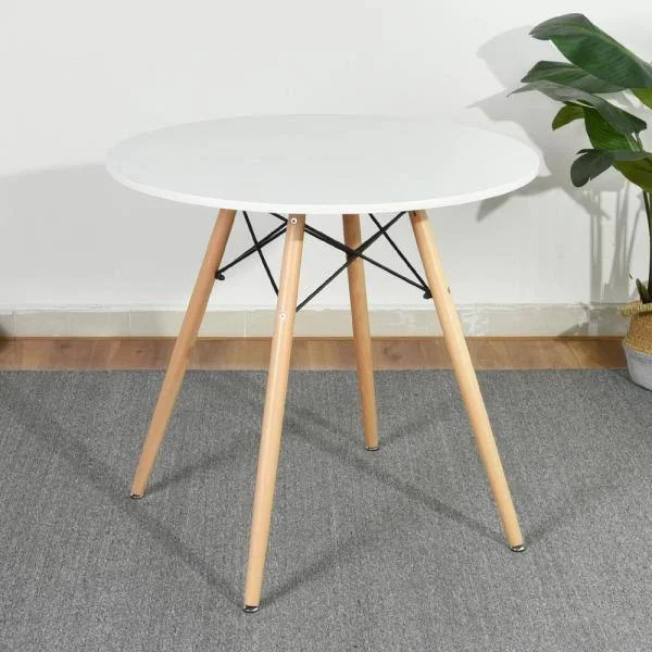Furniturer Chad White Top Beech Legs Round Dining Table, White Beech