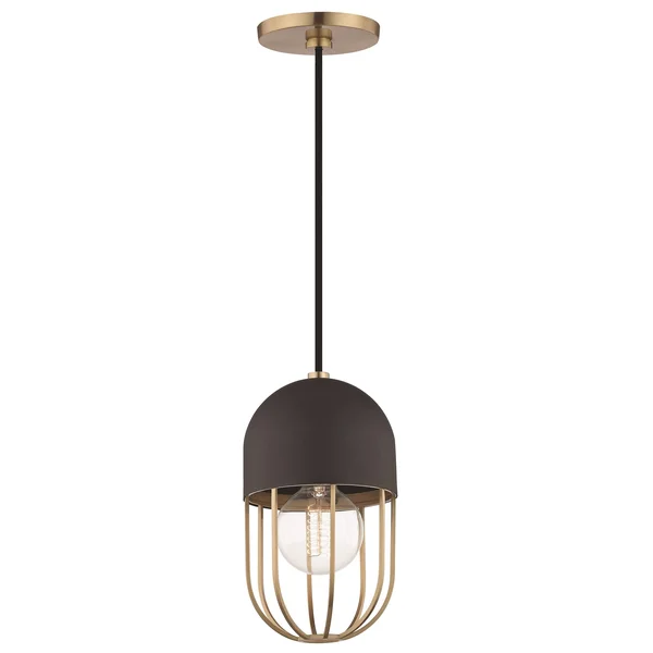 Hudson Valley Haley One Light Pendant - Aged Brass/Black Finish