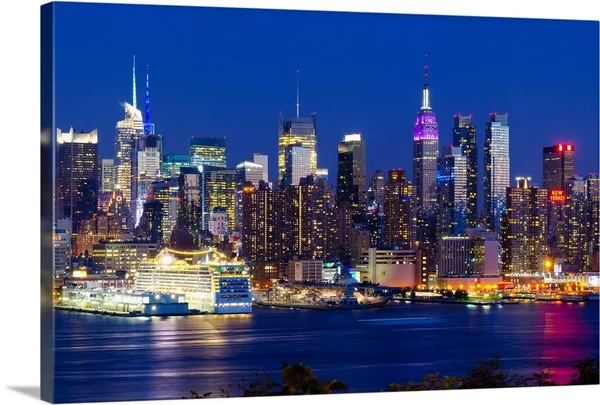 New York - Manhattan, Midtown Skyline Across The Hudson River, Large Solid-Faced Canvas Wall Art Print, Great Big Canvas