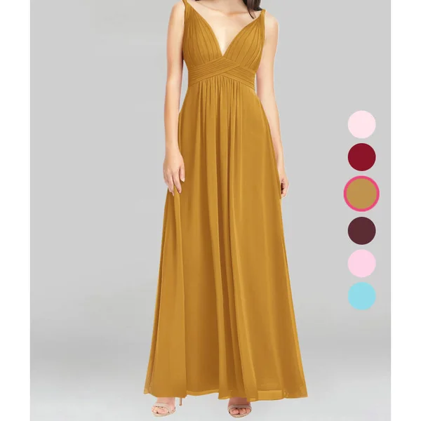 Azazie A-Line/Princess V-Neck Floor-Length Chiffon Bridesmaid Dresses - Butterscotch