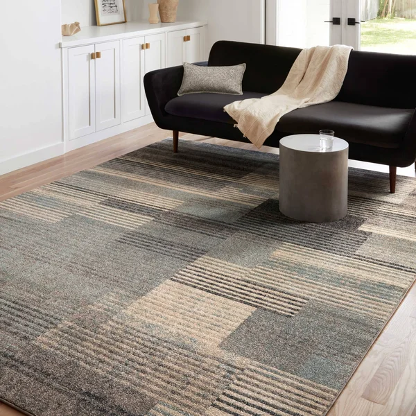 Alexander Home Bradford Modern Stripe Area Rug - 7&-10x22 x 10& - Storm, Taupe