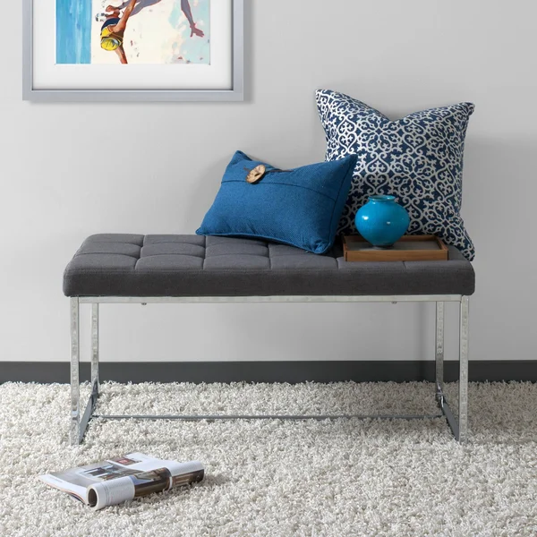 CorLiving Modern Fabric Wide Bench with Chrome Base, Brown