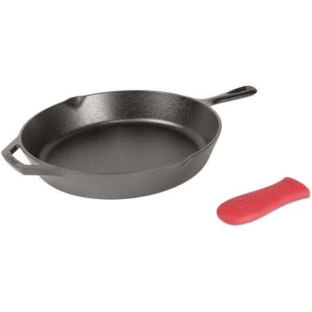 Lodge Pre-Seasoned Cast Iron Skillet with Assist Handle Holder - 12 inch, Red Silicone