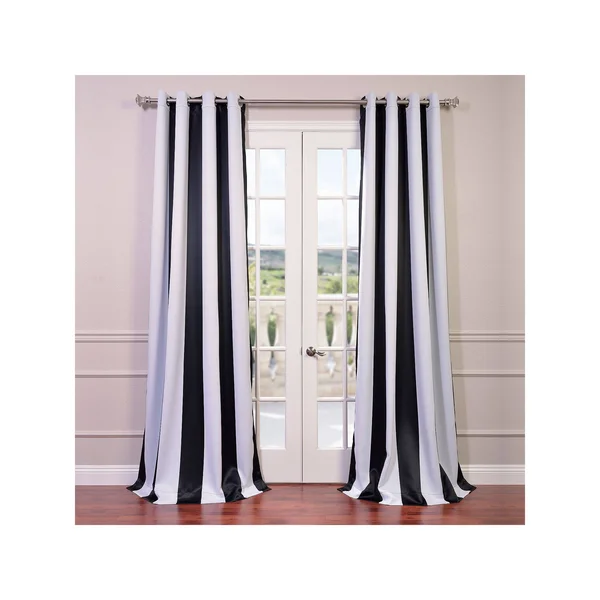 Awning Black & White Stripe Grommet Blackout Curtain
