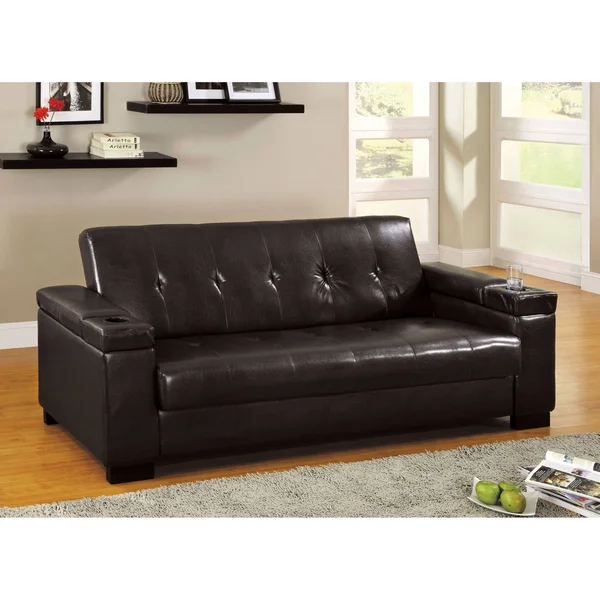 Furniture of America Tash Contemporary Brown Faux Leather Sofa Bed - Dark Espresso