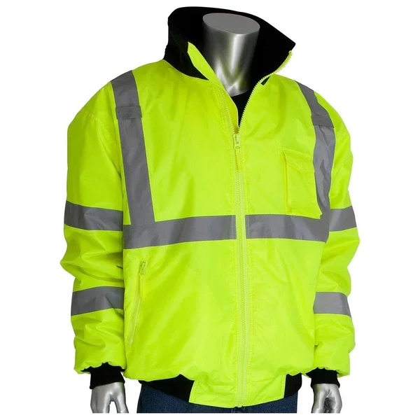 PIP 333-1762-LY ANSI Class 3 Bomber Jacket with Zip-Out Fleece Liner - Hi Vis Yellow-Large