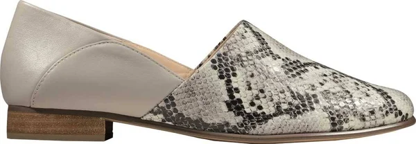 Clarks Pure Tone Womens Leather Slip on Flats, Grey Snake