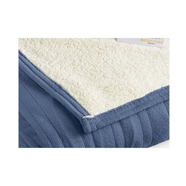 Pure Warmth Microplush Sherpa Electric Heated Blanket King Denim - Blue