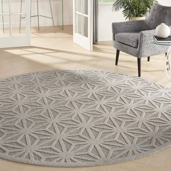 Nourison Palamos Bordered Light Grey 8& Round Area Rug, 7&10x22 x Round