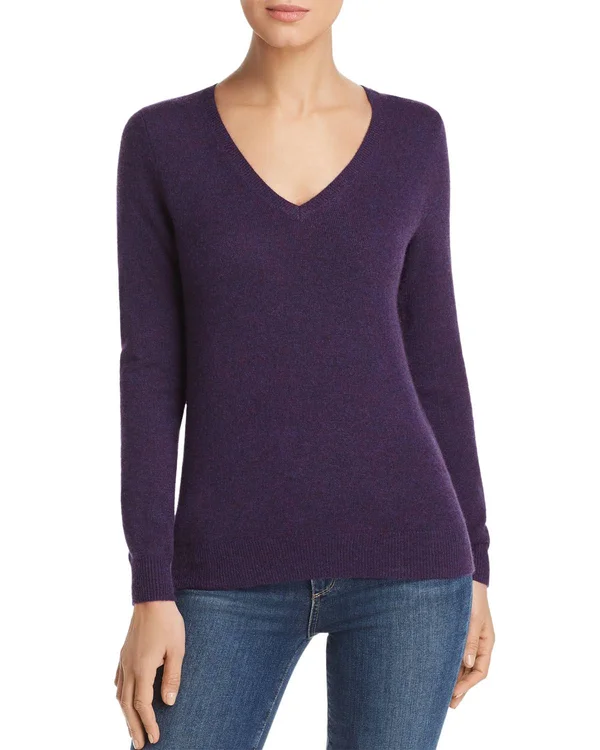 C by Bloomingdale&s V-Neck Cashmere Sweater - 100% Exclusive - x Small - Marled Plum