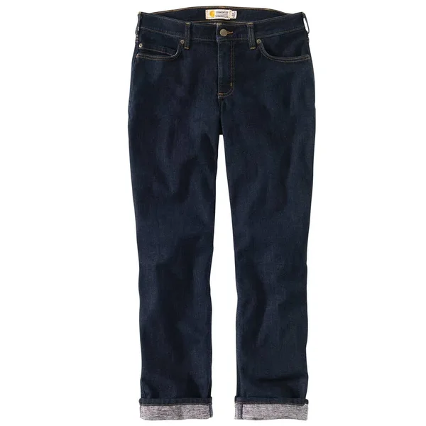 Carhartt Women's Straight Leg Lined Jean, Midnight Sky, 8