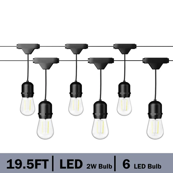 Outdoor LED String Lights Commercial Grade Weatherproof Patio Lights - Black - Length: 19.5ft