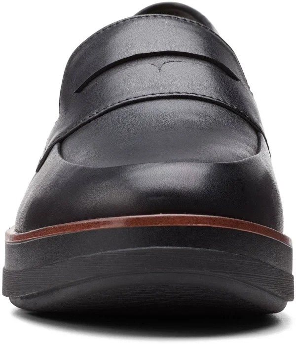 Clarks Shaylin Step Wedge Penny Loafer, Size 10 in Black Leather at Nordstrom