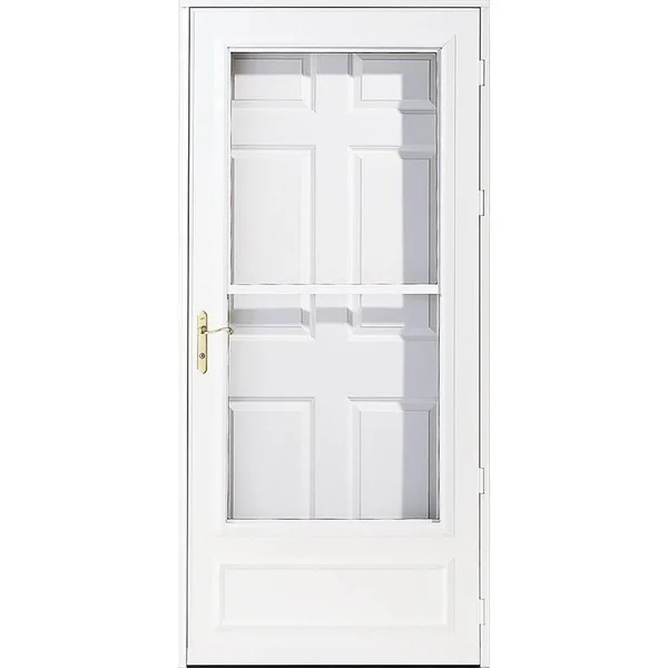Pella Helena 30-in x 81-in White Mid-View Universal Reversible Wood Core Storm Door - 90830