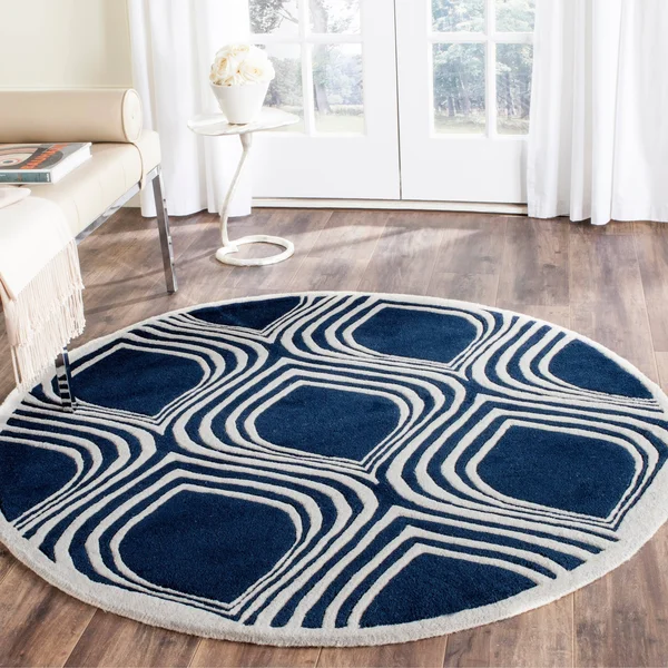 Safavieh 5& x 5& Round Chatham CHT758C Dark Blue, Ivory Rug