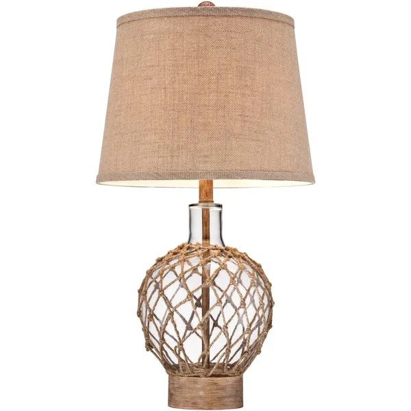 360 Lighting Nautical Table Lamp Clear Glass Rope Net Burlap Drum Shade for Living Room Family Bedroom Bedside Nightstand