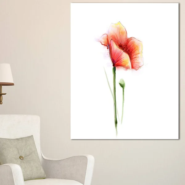 Design Art Red Poppy Flower with Large Petals - Large Flower Canvas Wall Art - 20 in. Wide x 40 in. High